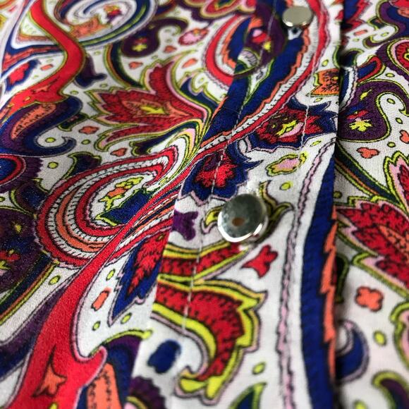 Liz Claiborne Paisley Floral Jewel Tone Blouse Fall Print Roll Up Sleeves Size S - Picture 12 of 12